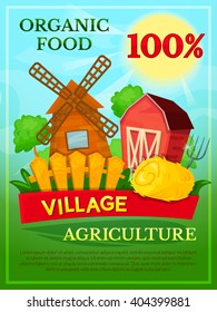 Organic food vector poster, village concept design