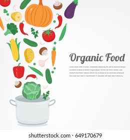 Organic food. Vegetable food icons. Healthy eating concept. Vector illustration
