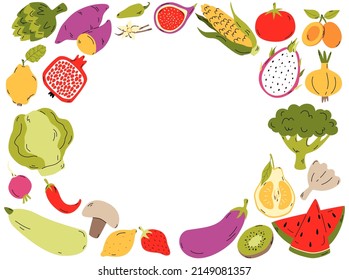 Organic Foods Frame Template Hand Drawn Stock Vector (Royalty Free ...