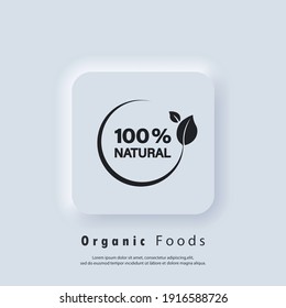 Organic Foods icon. 100 percent natural icon. Organic sign. Vector EPS 10. UI icon. Neumorphic UI UX white user interface web button. Neumorphism