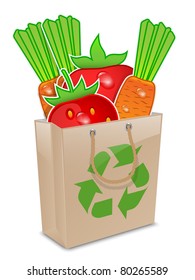 Organic foods in the paper shopping bag. Vector illustration