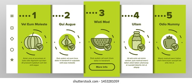 Organic Foods Vector Onboarding Mobile App Page Screen. Organic Food, Fresh Fruits, Berries, Vegetables Linear. Healthy Nutrition. Eco Dairy, Meat Products Organic Farming Produce Illustrations