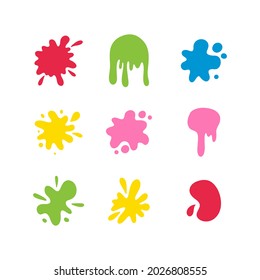 Formas orgánicas. Conjunto de blobs de color abstracto. Forma de pintura líquida en caída, mancha decorativa sencilla y colorida, silueta de mancha mínima, manchas de líquido brillante, vector aislado en la recolección de fondo blanco