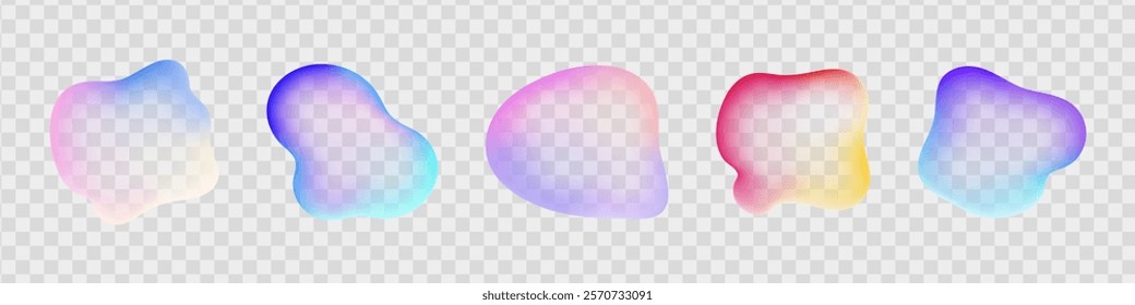 Organic forms with blur effect.  Colorful blurry transparent shapes collection. Different fluid elements with soft edges, glowing blurred spots and dynamic design