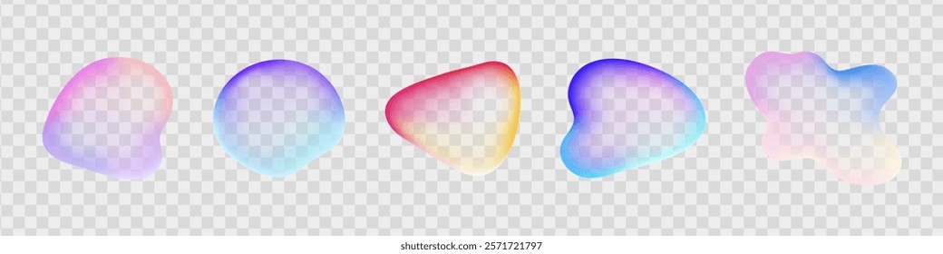 Organic forms with blur effect.  Colorful blurry transparent shapes collection. Different fluid elements with soft edges, glowing blurred spots and dynamic design