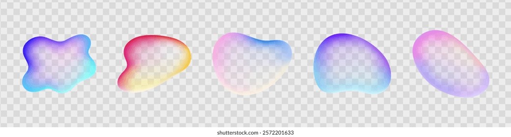 Organic forms with blur effect.  Colorful blurry transparent shapes collection. Different fluid elements with soft edges, glowing blurred spots and dynamic design