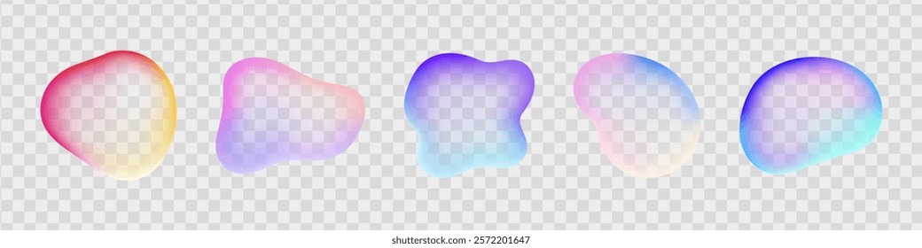 Organic forms with blur effect.  Colorful blurry transparent shapes collection. Different fluid elements with soft edges, glowing blurred spots and dynamic design