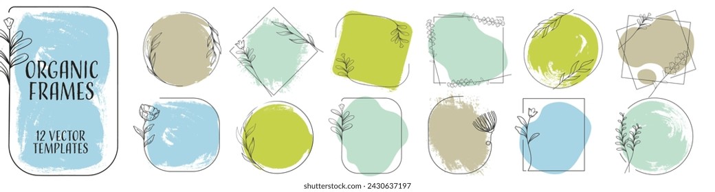 Organic frame set. Grunge and flat style.
