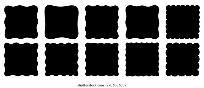 Marco orgánico, cuadro de texto ondulado cuadrado y Formas irregulares doodle. Borde de doodle geométrico Abstractas. Forma líquida vacía. Ilustración vectorial dibujada a mano aislada sobre fondo blanco
