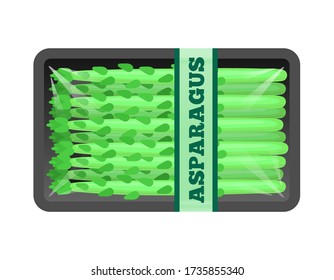 organic fresh asparagus  in transparent package foam tray isolated on white background