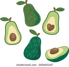 Vocado fresco orgánico. Ilustración vectorial en blanco. Medio aguacate con corazón. Encantador.