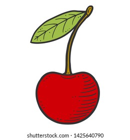 Organic fresh cherry. Vector concept in doodle and sketch style. Hand drawn illustration for printing on T-shirts, postcards.