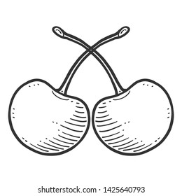 Organic fresh cherry. Vector concept in doodle and sketch style. Hand drawn illustration for printing on T-shirts, postcards.