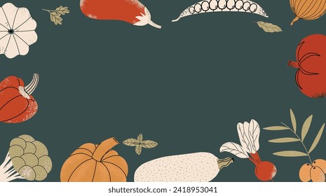 Organic fresh frame with vegetables. Food eco vegetarian background. Vector illustration.  