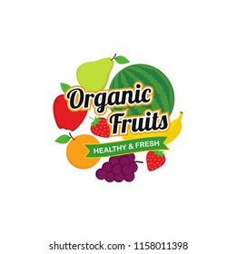 Organic Fresh Fruits Logo Design Vector