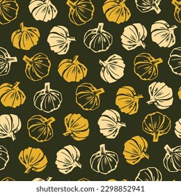 Organic Fresh Onion Garlic Ingredients Vector Graphic Seamless Pattern can be use for background and apparel design