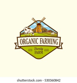 Organic Fresh Product. Vector logo.Farm Fresh  badge illustration. Organic product  sticker. Farmers Market emblem