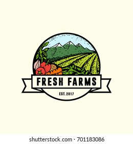 Organic Fresh Product. Vector Logo.Farm Fresh Badge Illustration. Organic Product Sticker. Farmers Market Emblem