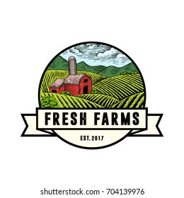 Organic Fresh Product. Vector logo.Farm Fresh badge illustration. Organic product sticker. Farmers Market emblem