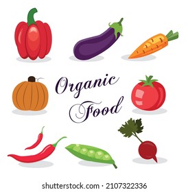 Organic Fresh Vegetables Background. and Fruit Healthy Food. vector illustration