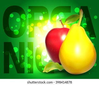 Organic Fruit Background. Yellow Pear. Red Apple.