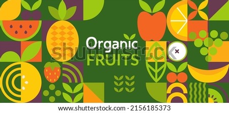 Organic fruit banner.Natural food in simple geometric shapes,geometry minimalistic style with simple shape and figure.For flyer, web poster,natural products presentation templates, cover design.Vector