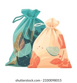 Organic fruit in burlap sack over white