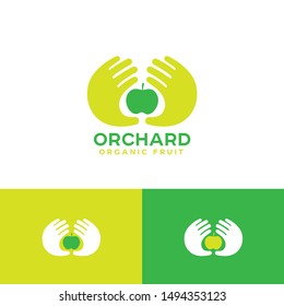 Organic Fruit Emblem On A Badge. Two Hands Are Keeping Ripe Apple  Hand Picking Icon.