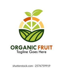 Organic fruit or organic farm design logo template illustration