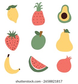 Ilustración de dibujos animados de colección de diseño plano de fruta orgánica