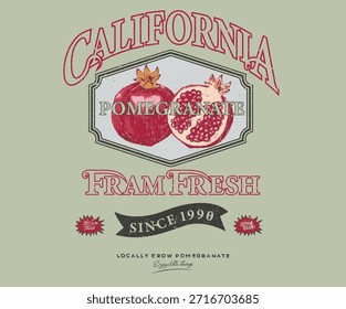 Diseño de cartel de fruta orgánica. Estampado de granadas frescas. Obra de arte de fruta de granada.