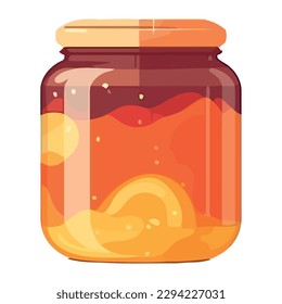 Organic fruit preserves in glass jar label isolated
