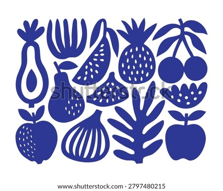 Organic Fruit and Vegetable Silhouette Collection – Botanical Food Vector Set