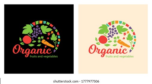 Organic fruit and vegetables logo. Farm fresh food logo sign