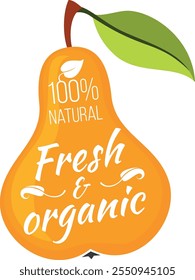 Logotipo de pera de frutas orgânicas. Comida saborosa suculenta