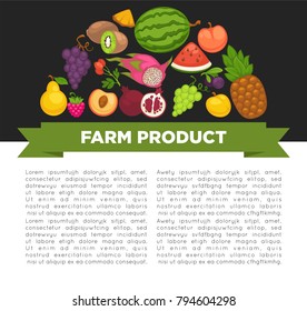 Organic fruits poster of healthy food and farm berries.