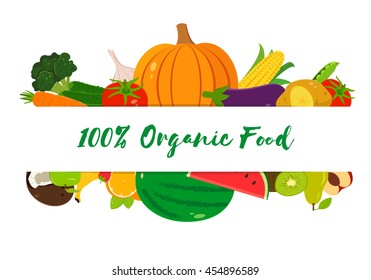 Organic fruits and vegetables template. Healthy eating concept. Vector