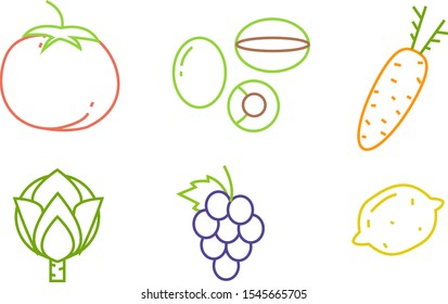 Organic fruits and vegetables template. Vector illustration, set of hand-painted vegetables and fruits. Healthy eating vector concept with flat images