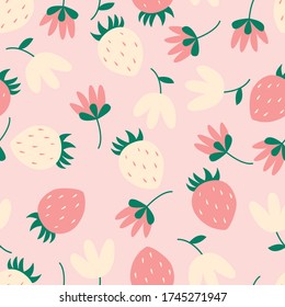 organic fruits or vegetarian food. bright vector pattern with strawberries.