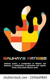 Organic and geometric bauhaus and matisse style poster. Vector trend minimalist illustration, aesthetic and creative art, isolated on black background. Trendy template for postcards, banner, brochure.