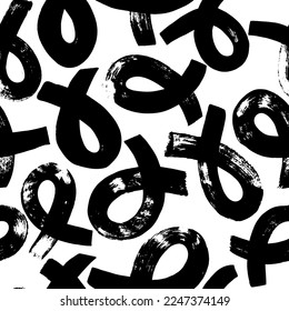 Organic geometric seamless pattern with bold curved lines. Swirls and curly brush strokes. Biological grunge squiggles. Chaotic vector black and white decorative texture. Grunge circular lines.