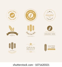 Organic grain and gluten free logo design. Vintage label and natural element.