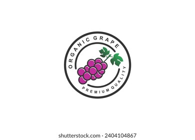 Organic grape fruit farm field label logo design vintage classic rounded shape.