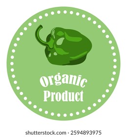 Organic Green Bell Pepper packaging tag. Fresh natural product badge.