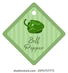 Organic Green Bell Pepper packaging tag with hole. Fresh natural product green tag.