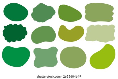 Organic green blob shapes vector set. Irregular green shapes graphic pack. Abstract rounded forms vector illustration