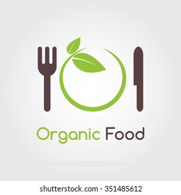 Organic green fresh and clean food. Vector illustration flat logo design.