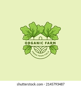 organic green lettuce farm logo icon monoline line badge emblem style