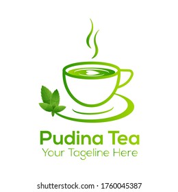 Organic green pudina tea logo vector image