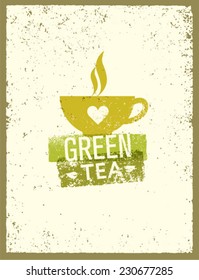 Organic Green Tea Cup Vector Design Concept on Natural Background